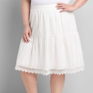 NWT Lane Bryant White Eyelet Lace Skirt Cotton Women 14/16